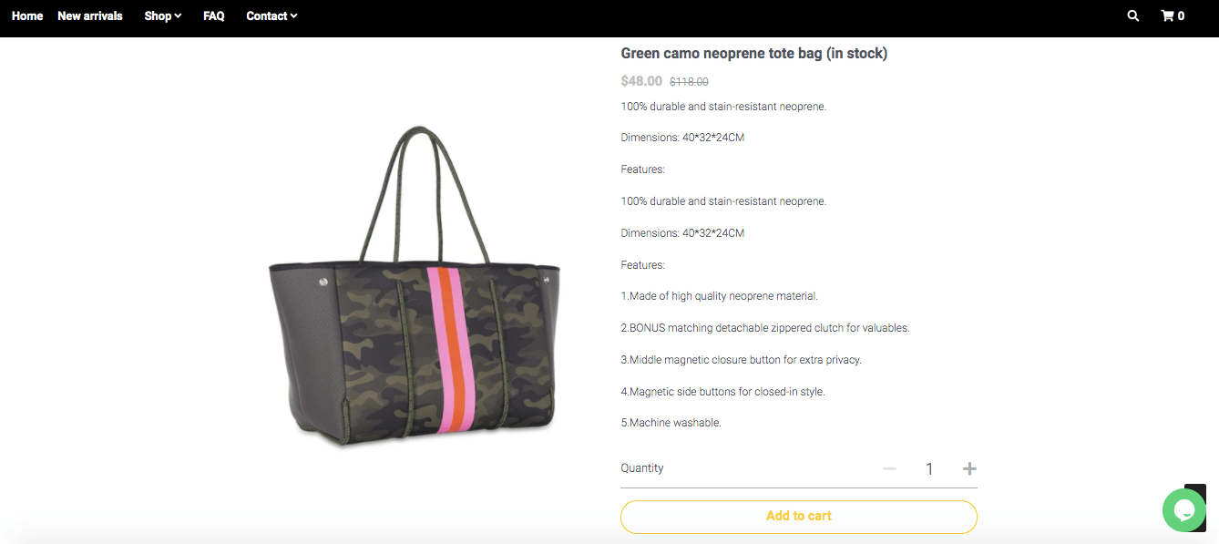 product page with product description on a website product page with product description on a website